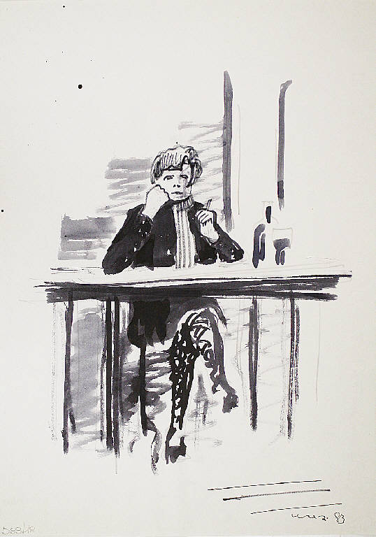 Donna al caffè, Figura femminile seduta (disegno) di Parisi, Domenico detto Ico Parisi (seconda metà sec. XX)
