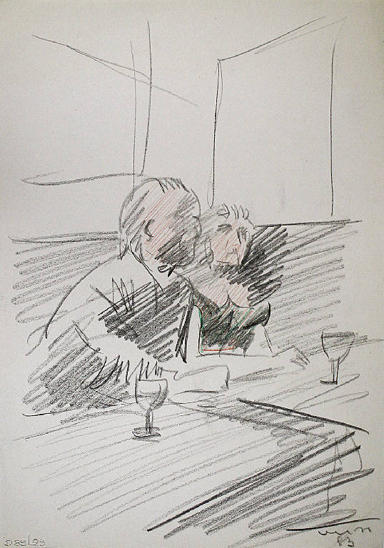 Coppia al caffè, Figure umane sedute (disegno) di Parisi, Domenico detto Ico Parisi (seconda metà sec. XX)