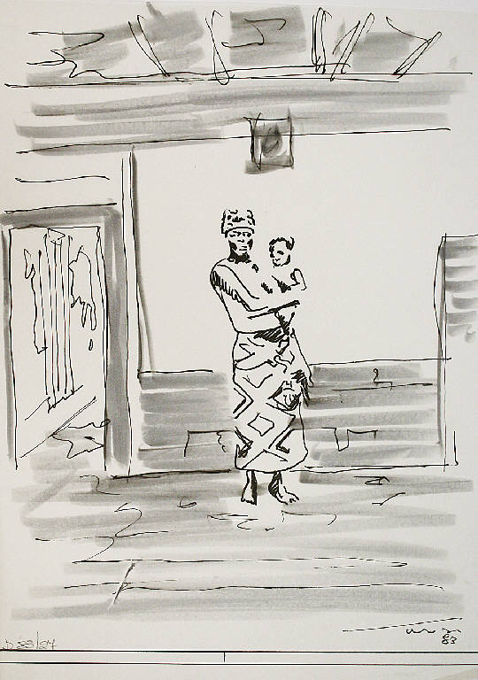 La negra col bambino, Figura femminile con neonato (disegno) di Parisi, Domenico detto Ico Parisi (seconda metà sec. XX)