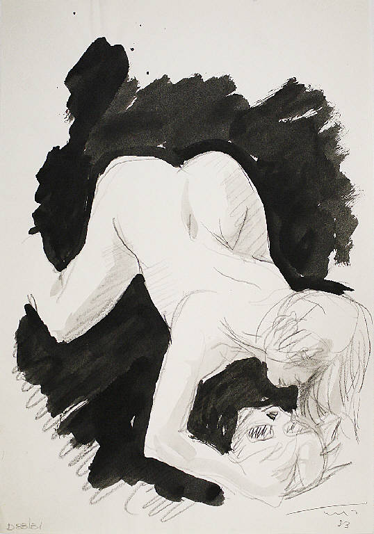 Donna con teschio, Nudo femminile con teschio (disegno) di Parisi, Domenico detto Ico Parisi (seconda metà sec. XX)