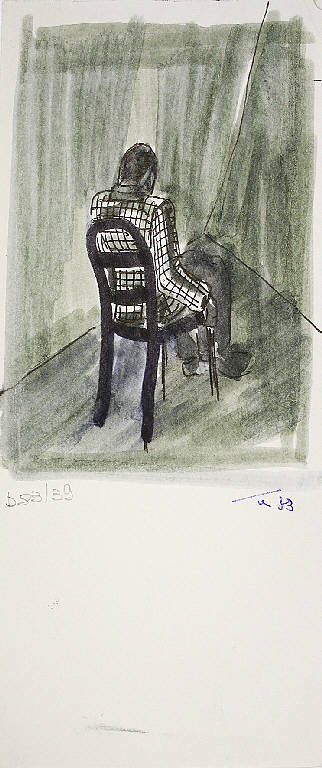 Giacca a quadri, Figura maschile seduta (disegno) di Parisi, Domenico detto Ico Parisi (seconda metà sec. XX)