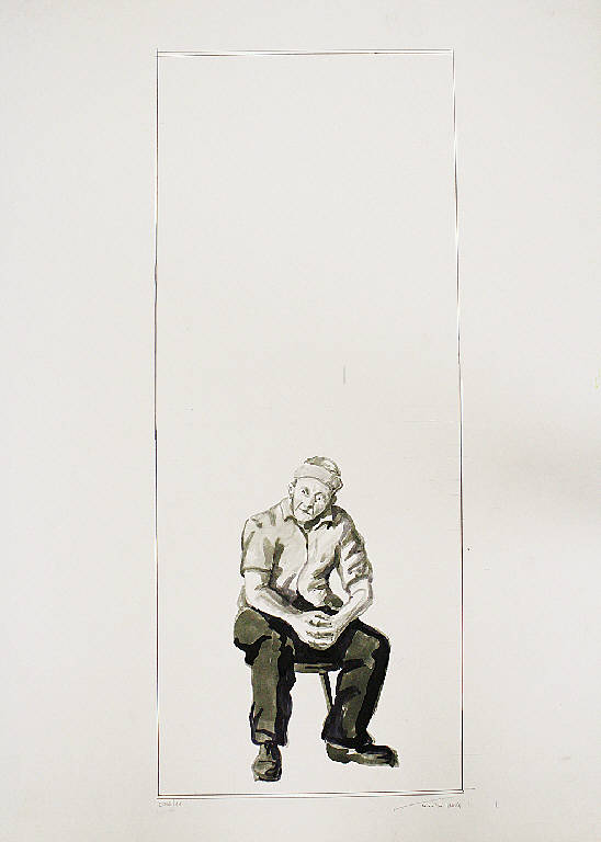 Uomo seduto, Figura maschile di anziano (disegno) di Parisi, Domenico detto Ico Parisi (seconda metà sec. XX)