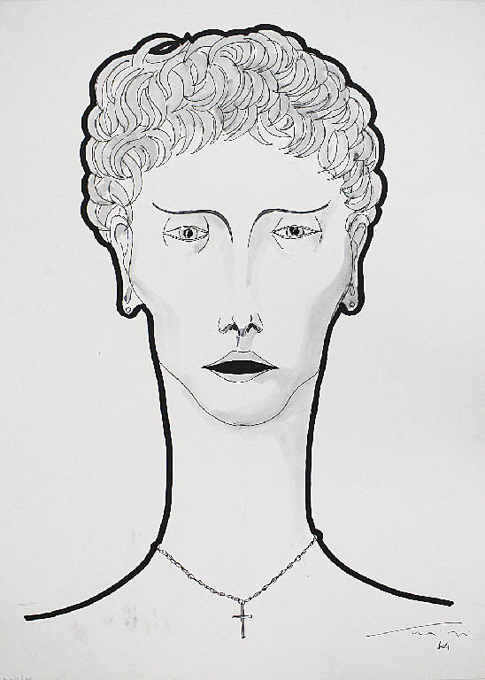 Catenina con croce, Volto femminile con collana (disegno) di Parisi, Domenico detto Ico Parisi (seconda metà sec. XX)