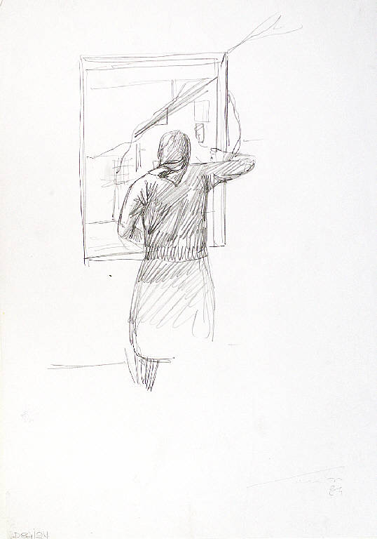 Donna alla finestra, Figura femminile (disegno) di Parisi, Domenico detto Ico Parisi (seconda metà sec. XX)