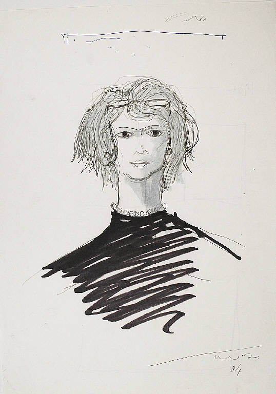Donna con occhiali sulla testa, Ritratto di donna (disegno) di Parisi, Domenico detto Ico Parisi (seconda metà sec. XX)