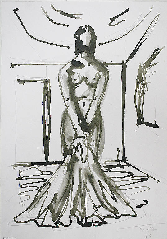 La pudica, Figura femminile nuda (disegno) di Parisi, Domenico detto Ico Parisi (seconda metà sec. XX)