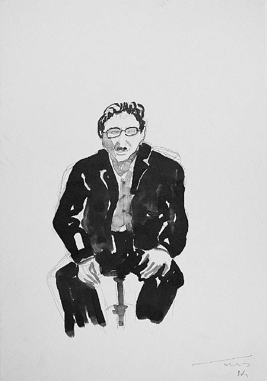 Uomo con occhiali, Figura maschile seduta (disegno) di Parisi, Domenico detto Ico Parisi (seconda metà sec. XX)