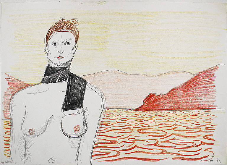 Donna con sciarpa, Figura femminile nuda (disegno) di Parisi, Domenico detto Ico Parisi (seconda metà sec. XX)