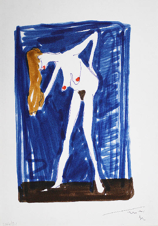 Donna che si pettina, Figura femminile nuda (disegno) di Parisi, Domenico detto Ico Parisi (seconda metà sec. XX)