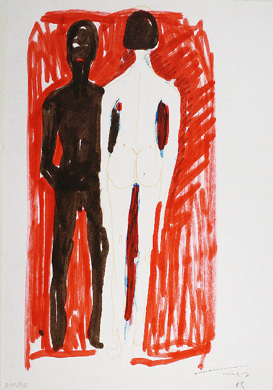 Incontri, Figura femminle nuda, Figura maschile nuda (disegno) di Parisi, Domenico detto Ico Parisi (seconda metà sec. XX)