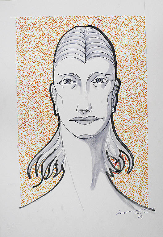 Ritratto su fondo arancione, Ritratto di donna (disegno) di Parisi, Domenico detto Ico Parisi (seconda metà sec. XX)