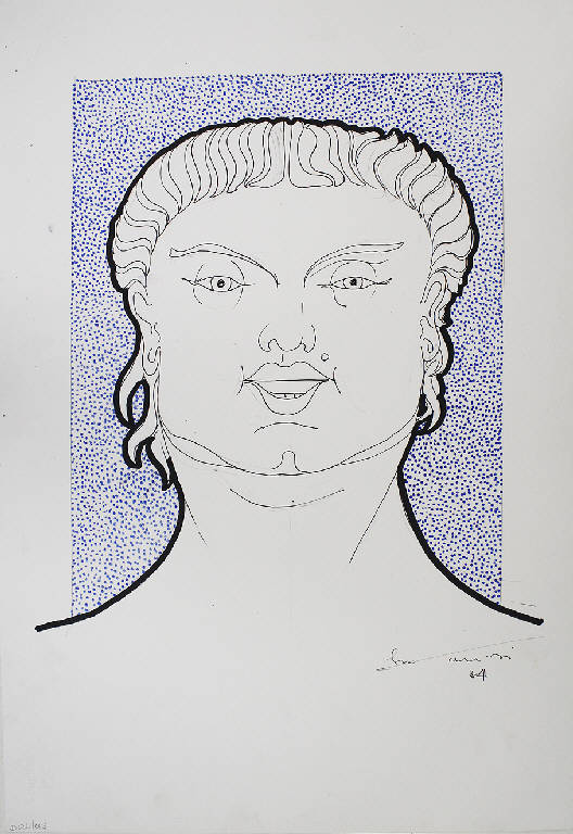 Ritratto su fondo blu, Ritratto di donna (disegno) di Parisi, Domenico detto Ico Parisi (seconda metà sec. XX)