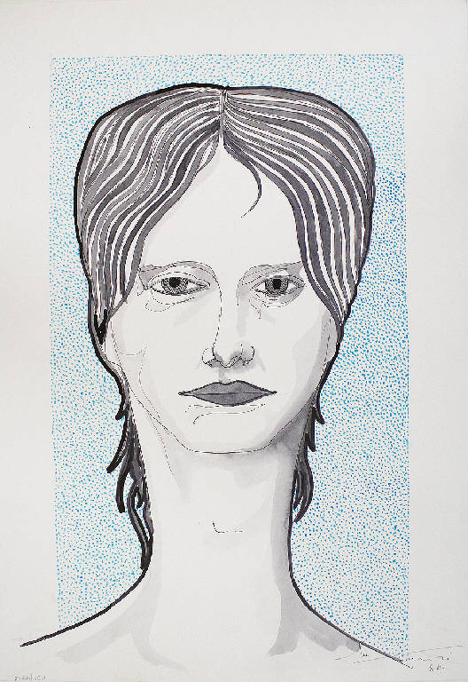 Ritratto su fondo azzurro, Ritratto di donna (disegno) di Parisi, Domenico detto Ico Parisi (seconda metà sec. XX)