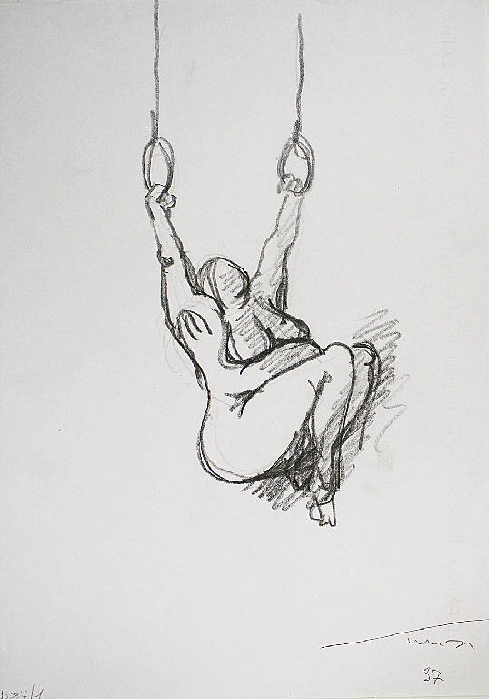 Donna agli anelli, Figura femminile nuda (disegno) di Parisi, Domenico detto Ico Parisi (seconda metà sec. XX)