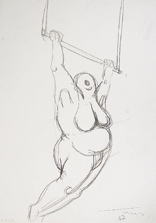 Donna al trapezio, Figura femminile nuda (disegno) di Parisi, Domenico detto Ico Parisi (seconda metà sec. XX)