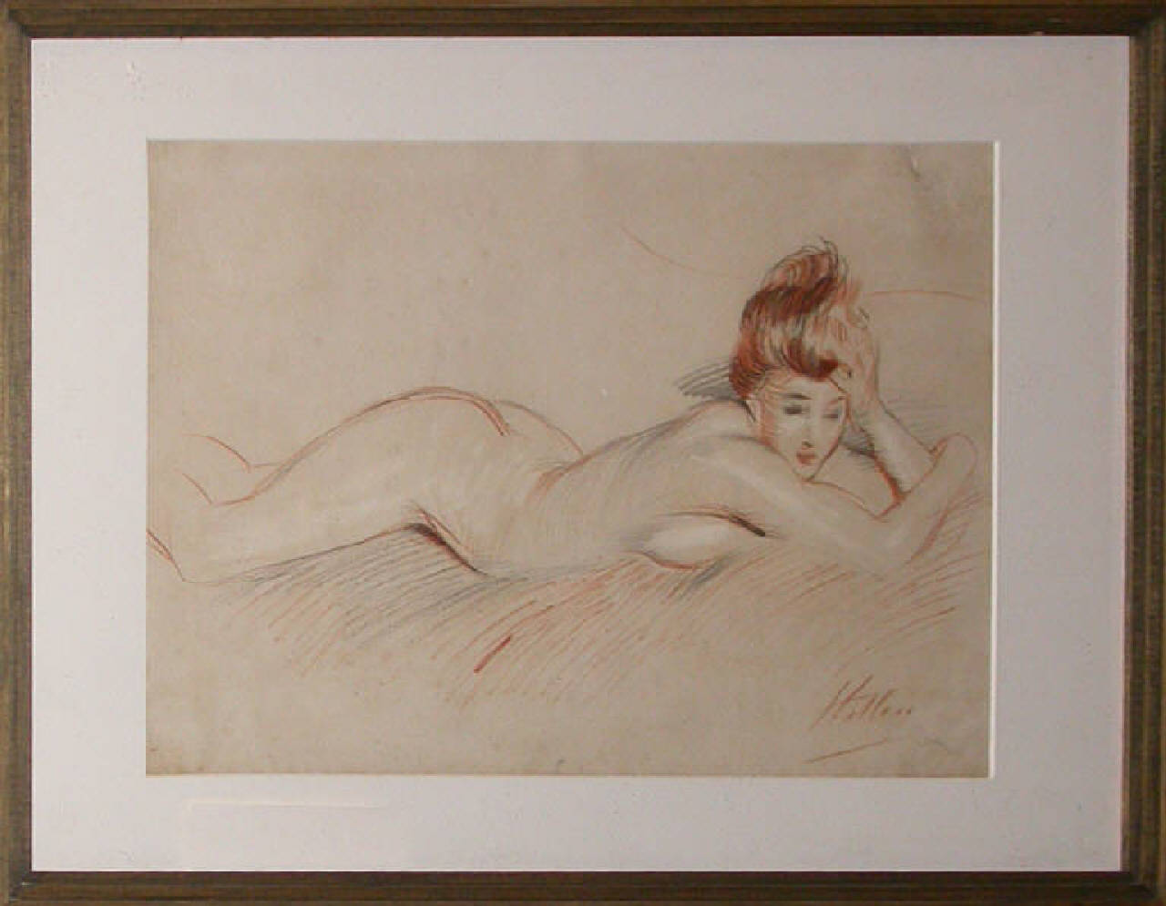 Femme couchée, donna sdraiata (disegno) di Helleu Paul-César (secc. XIX/ XX)