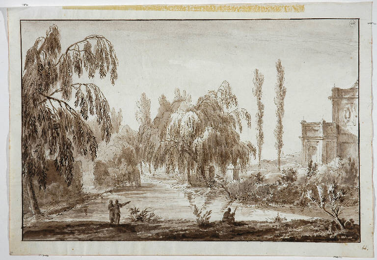 PAESAGGIO FLUVIALE (disegno) di Monti Tiziano (secc. XVIII/ XIX)