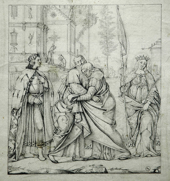 INCONTRO DI SANT'ANNA E SAN GIOACCHINO ALLA PORTA AUREA (disegno) di Zandomeneghi Luigi (cerchia) - ambito veneto (sec. XIX)