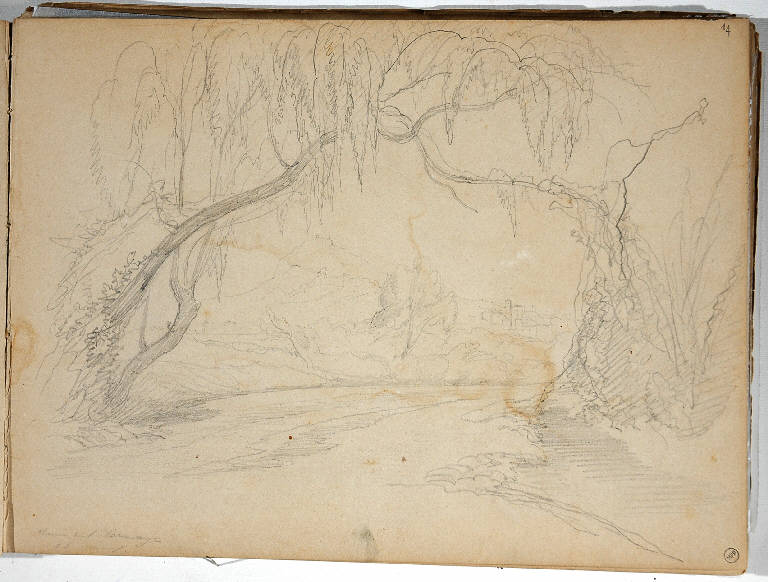 PAESAGGIO CON ALBERI (disegno) di Bossoli Carlo (prima metà sec. XIX)
