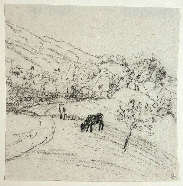 Paesaggio rurale (disegno) di Bertelli Luigi (secc. XIX/ XX)
