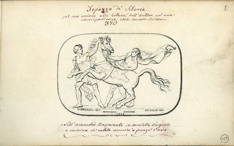 Palafrenieri trattengono Bucefalo (ingresso trionfale di Alessandro Magno a Babilonia) (disegno) di Vimercati Sozzi Paolo (sec. XIX)