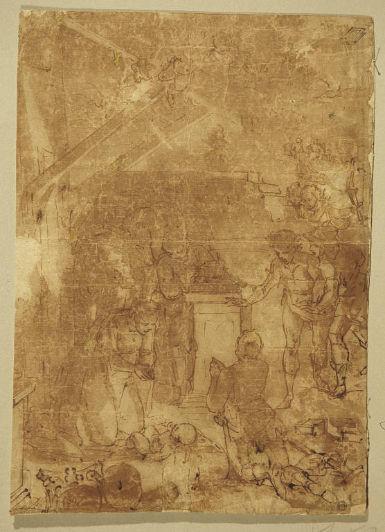 ADORAZIONE DEI PASTORI (disegno) di Cambiaso Luca (attr.) (terzo quarto sec. XVI)
