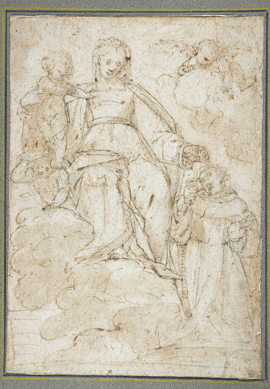 MADONNA DEL ROSARIO (disegno) di Caccia Guglielmo detto Moncalvo (attr.) (primo quarto sec. XVII)