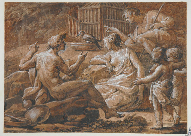 Scena pastorale (disegno) - ambito emiliano (metà sec. XVI)