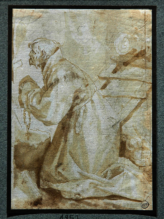 Figura di eremita in preghiera (disegno) - ambito veneto (sec. XVII)