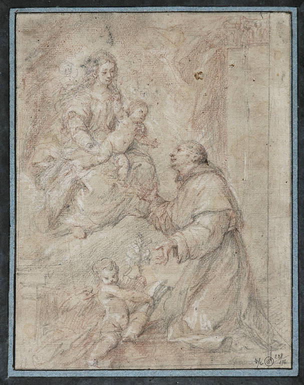 APPARIZIONE DELLA MADONNA CON BAMBINO A SANT'ANTONIO DA PADOVA (disegno) di Nuvolone Carlo Francesco (metà sec. XVII)