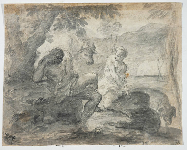 Paesaggio con figure (disegno) di Beinaschi Giovanni Battista (attr.) (seconda metà sec. XVII)