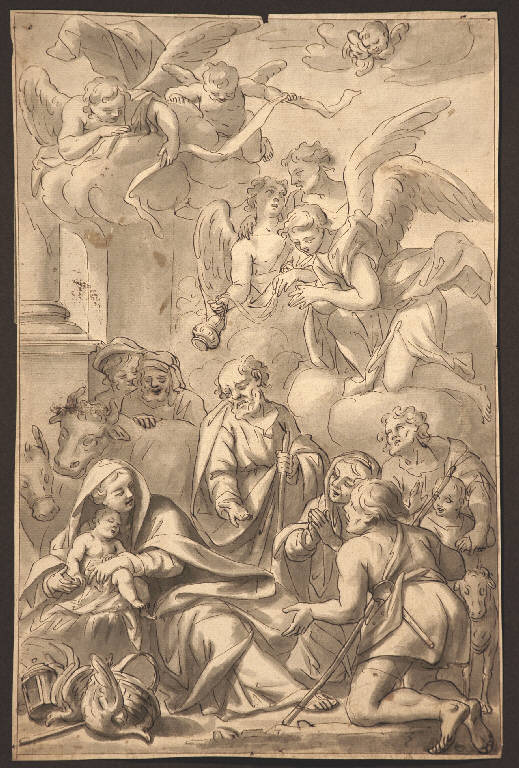 ADORAZIONE DEI PASTORI (disegno) di Matteis Paolo de' (attr.) (fine/inizio secc. XVII/ XVIII)