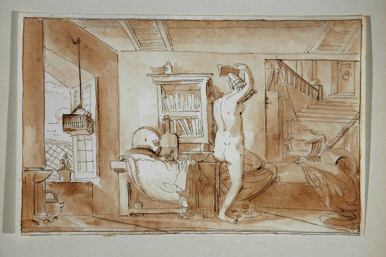 Figura femminile in un interno (disegno) di Duranti Fortunato (secondo quarto sec. XIX)