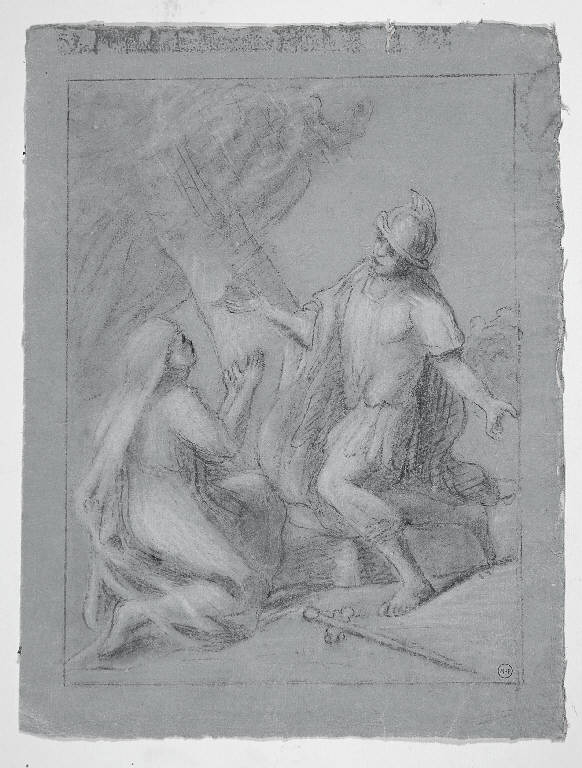 Figura maschile e figura femminile in un paesaggio (disegno) - ambito italiano (sec. XIX)