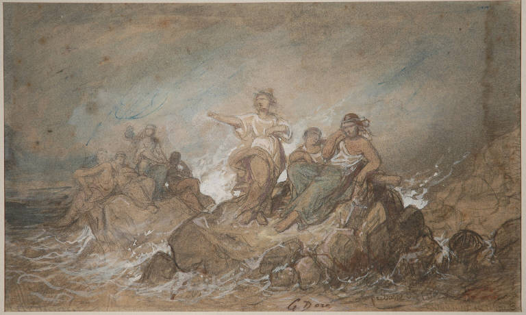 Pretresses conjurant la tempete, FIGURE FEMMINILI (disegno) di Doré Gustave (terzo quarto sec. XIX)