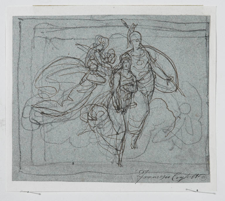 Mercurio guida Psiche in cielo (disegno) di Coghetti Francesco (sec. XIX)
