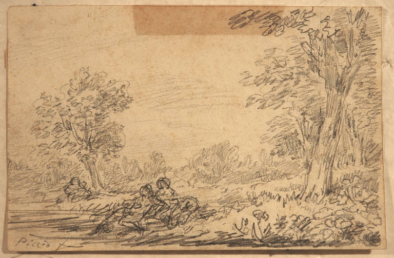 Paesaggio con figure (disegno) di Carnovali Giovanni detto Piccio (attr.) (metà sec. XIX)