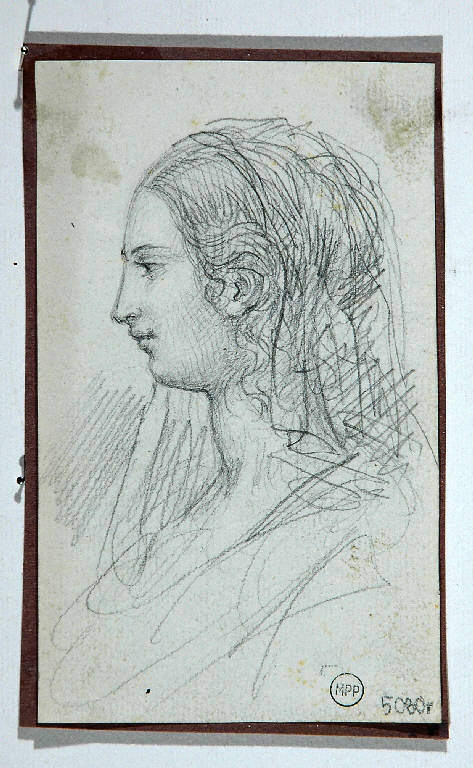 BUSTO FEMMINILE/ TESTA D'UOMO DI PROFILO (disegno) di Carnovali Giovanni detto Piccio (secondo quarto sec. XIX)