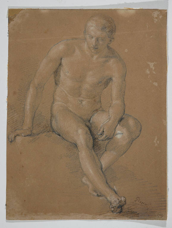 FIGURA MASCHILE SEDUTA (disegno) di Carnovali Giovanni detto Piccio (attr.) (sec. XIX)