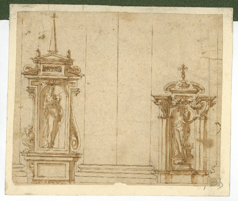 Progetti per decorazione parietale (disegno) di Zucchi Jacopo (attr.) (sec. XVI)