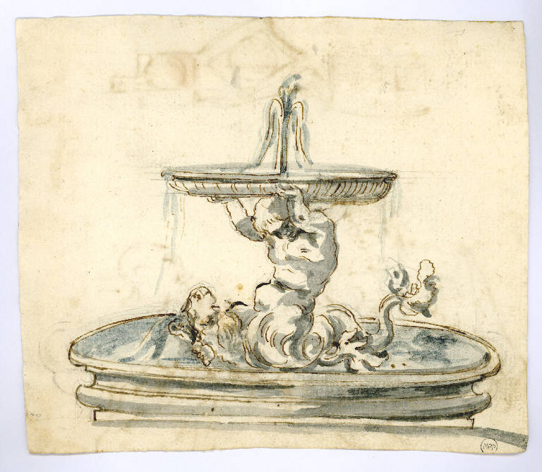 Studio per fontana/ Studio per Madonna con Bambino e san Francesco (disegno) di Bernini Gian Lorenzo (cerchia) (ultimo quarto sec. XVII)