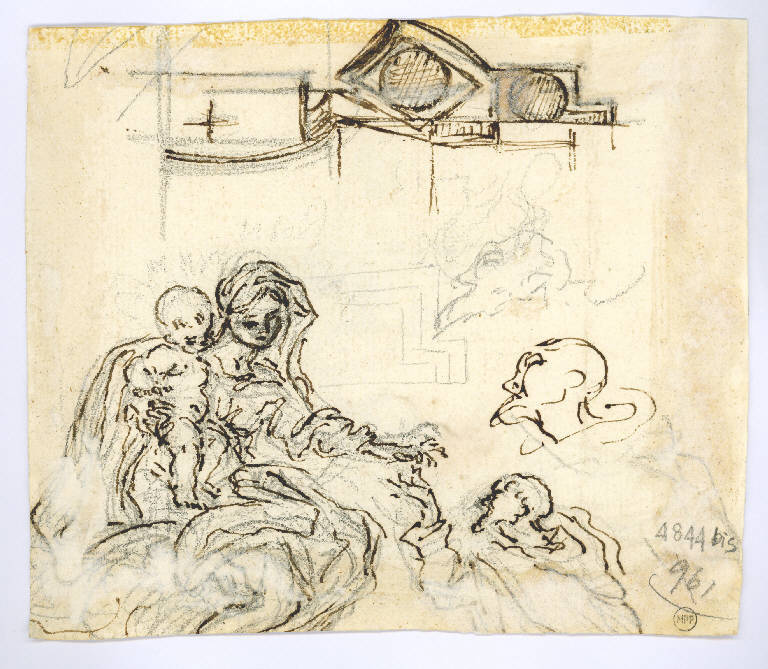 Studio per Madonna con Bambino e san Francesco (disegno) di Bernini Gian Lorenzo (cerchia) (ultimo quarto sec. XVII)