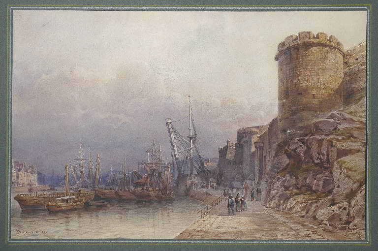 Il porto di Brest, Veduta del porto di Brest (disegno) di Nousveaux Edouard Auguste (sec. XIX)
