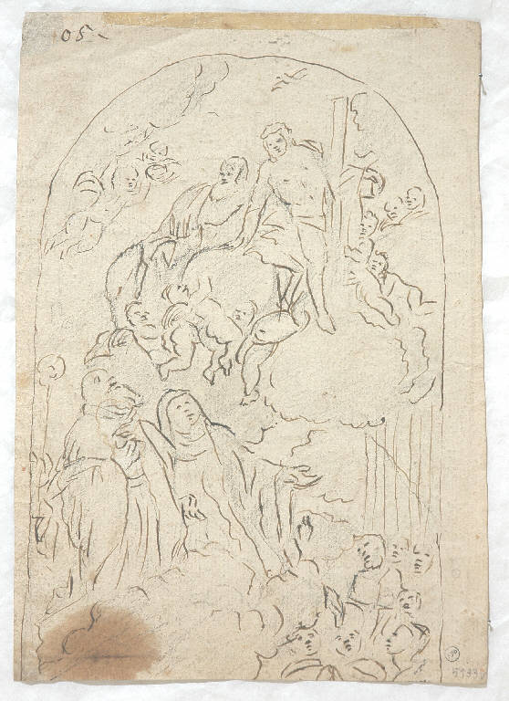 Scena sacra con Cristo, Padre Eterno, angeli e santi (disegno) di Morgari Paolo Emilio il Vecchio (attr.) (metà sec. XIX)