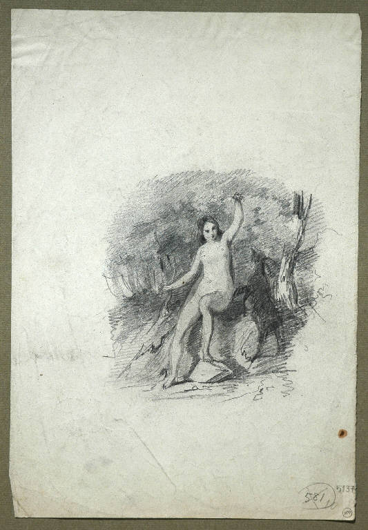 Figura femminile in un paesaggio (disegno) di Morgari Paolo Emilio il Vecchio (attr.) (metà sec. XIX)