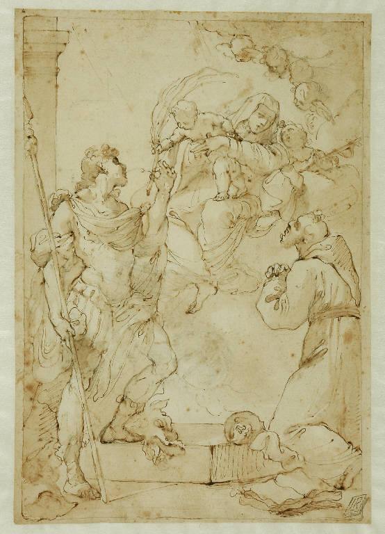 Madonna con Bambino e santi/ teste di angeli (disegno) di Gandolfi Gaetano (sec. XVIII)