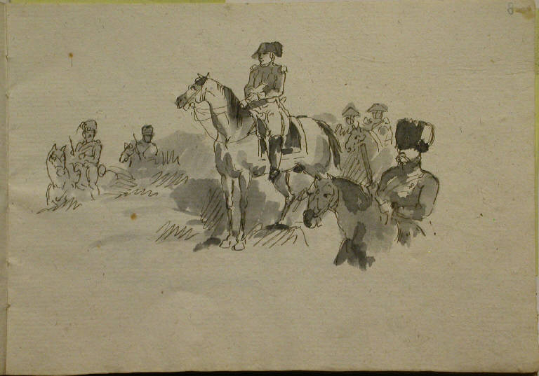 Napoleone a cavallo con i suoi ufficiali (disegno) - ambito italiano (sec. XIX)