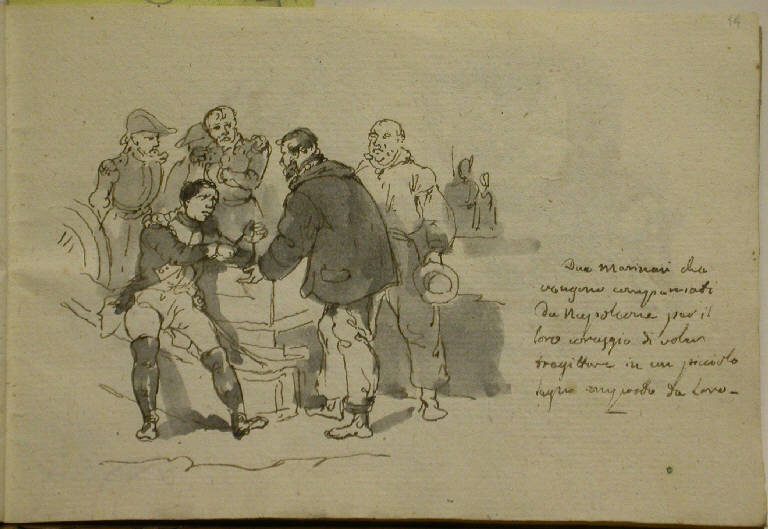 Napoleone e i marinai inglesi (disegno) - ambito italiano (sec. XIX)