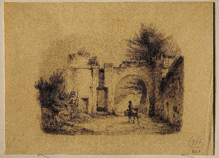 Paesaggio campestre con figure (disegno) di Gargantini Giuseppe (secondo quarto sec. XIX)