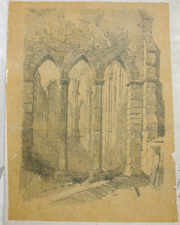 Rovine di tempio gotico, Architetture (disegno) - ambito italiano (seconda metà sec. XIX)